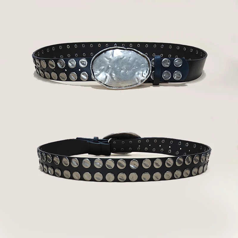 Heavy Punk Style Big Rivet Belt For Men And Women Ideal choice for Gifts New fashion personality Oval Buckle black Waistband