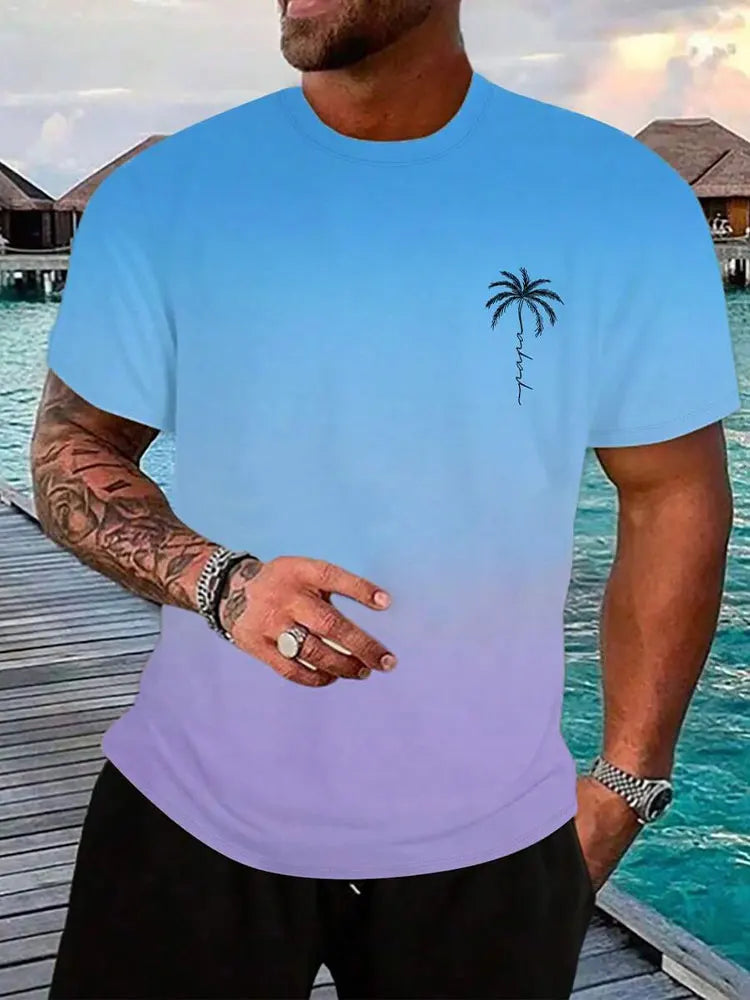 Summer Casual Everyday Men's Short Sleeve Top Hawaiian Men's Fashion T-shirt Outdoor Beach Men's Crew Neck T-shirt 3D Print
