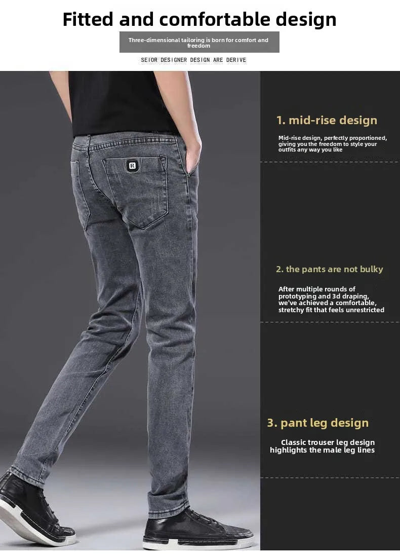 Denim Winter Velvet Thickened Slim-fitting Small Feet Elastic Casual Warm Men's Pants Cotton Trousers Jeans for Men Streetwear