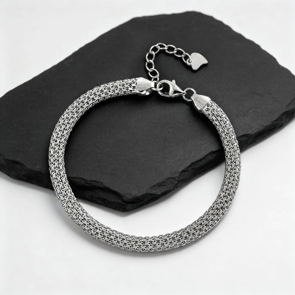 Trend Mesh Chain Bracelet for Men,Silver Color Adjustable Link Wristband,Hip Hop Punk Jewelry Gift