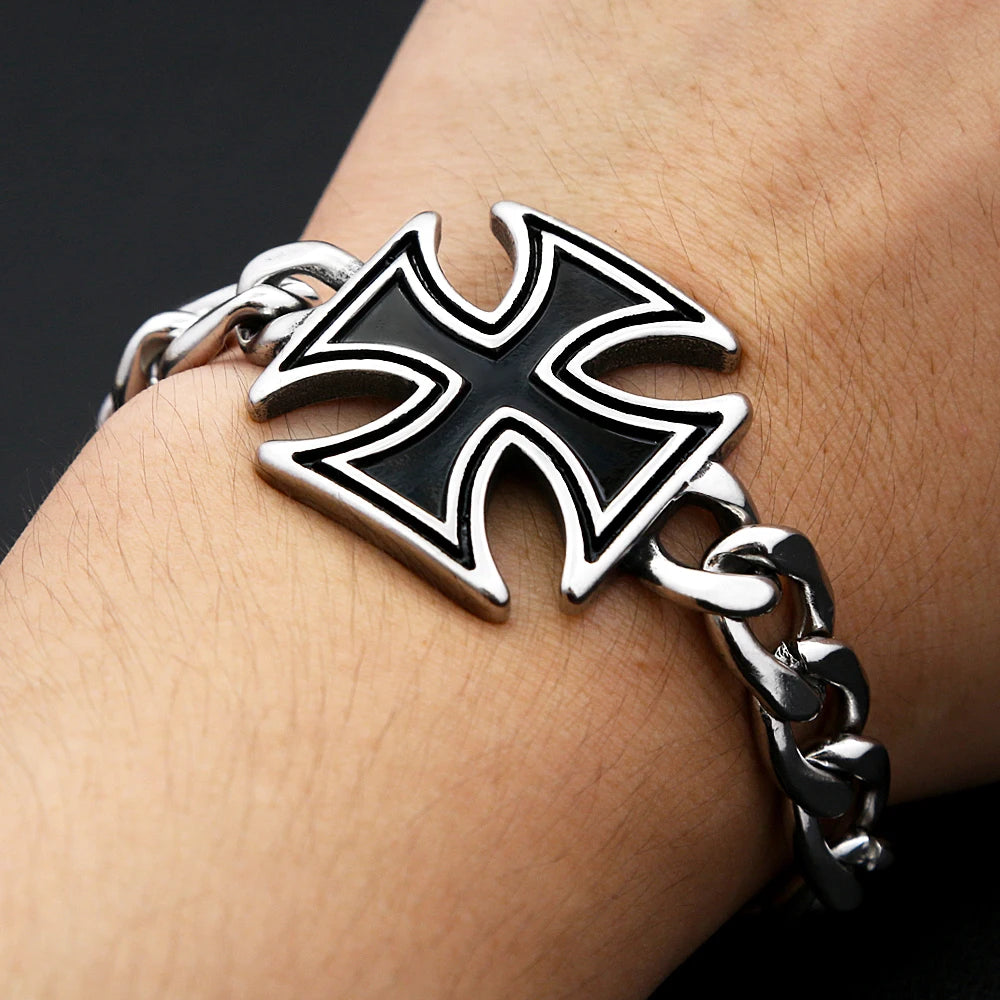 PENDRA Templar Cross Stainless Steel Biker Bracelet
