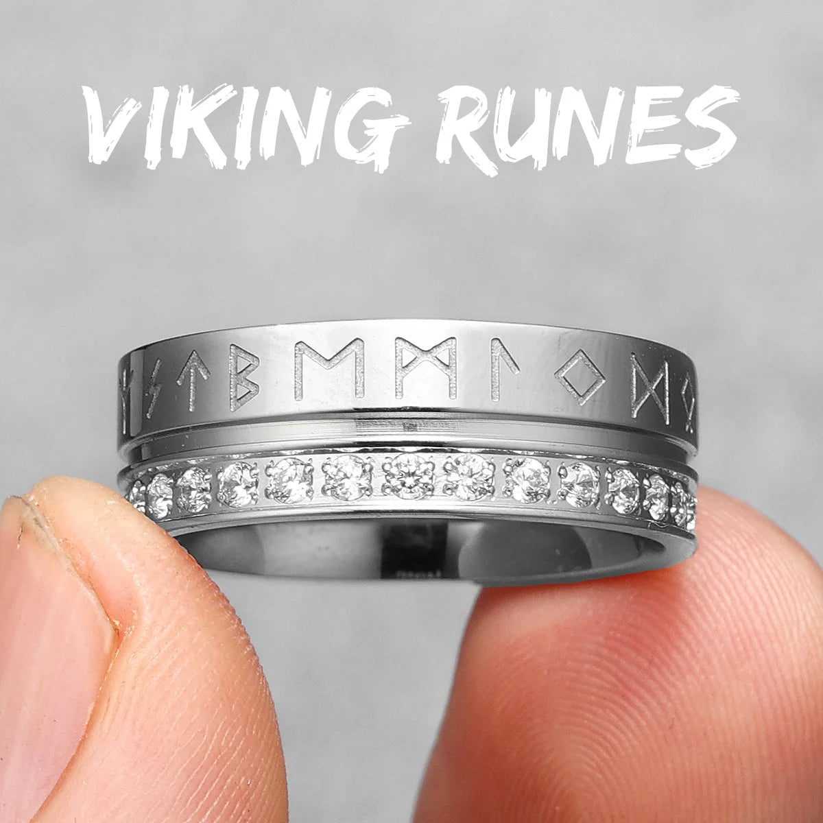 PENDRA Runes Rhinestone Boyfriend Steel Ring