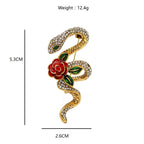 PENDRA Rhinestone Rose-flower Snake Brooch