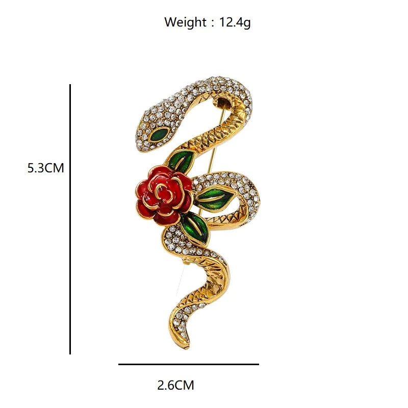 Wuli&baby Rhinestone Rose-flower Snake Brooches For Women Men 3-color Lovely Animal Party Brooch Pins Gifts