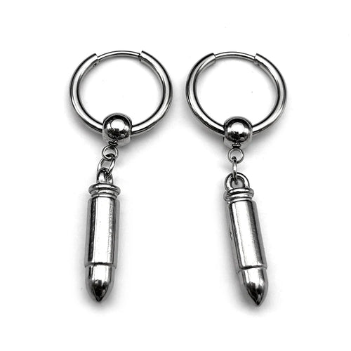 Hiphop Bullet Punk Rock Ear Clip For Men Women Stainless Steel Silver Color Party Hottie Hoop Dangle Earrings Male Jewelry
