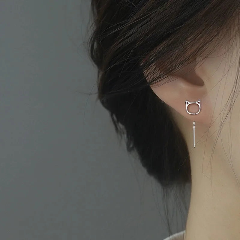 VENTFILLE 925 Sterling Silver Drop Earring For Women Lovely Zircon Crystal Hollow Out Cat Personality Jewelry Gift Dropshipping