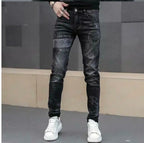 High End Stylish Classic Distinctive Printed Black Stretch Denim Jeans for Men High Quality Slim Fit Stretch Luxury Denim Pants