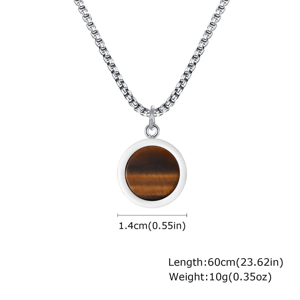 Hiphop Round Natural Stone Necklace for Men,Waterproof Stainless Steel Pendant Necklace,Birthday Party Father Gift