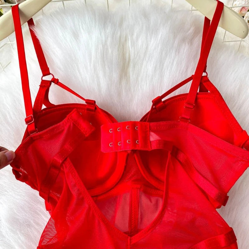 Sexy spicy girl with chest cushion jumpsuit women's summer new see through mesh slimming sexy niche design camisole vest