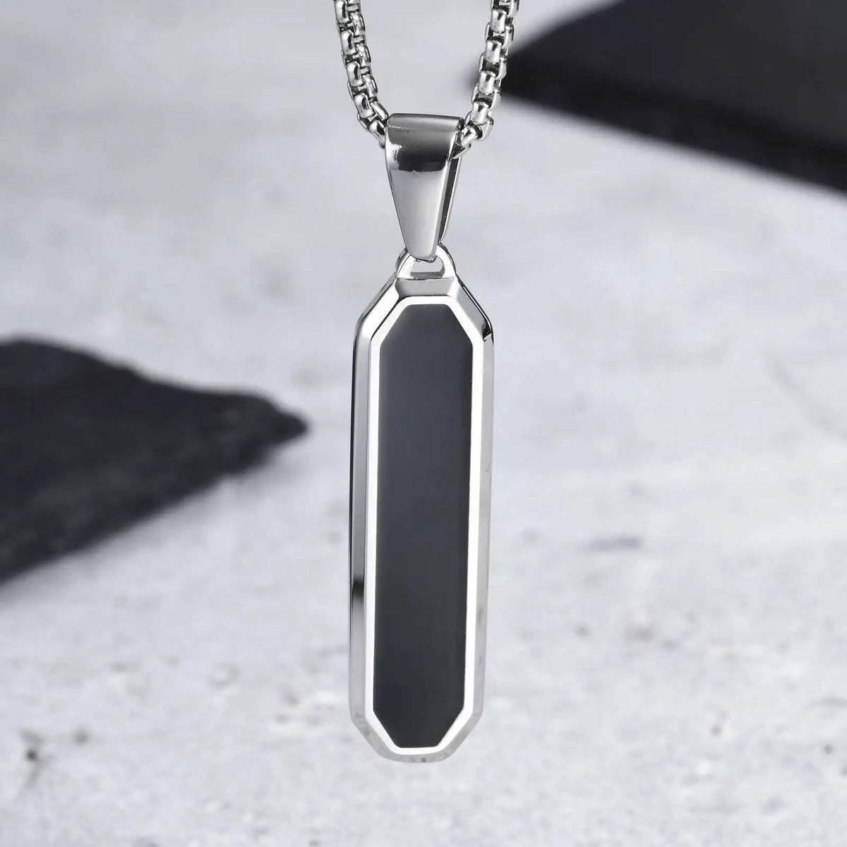 Casual Mens Geometric Square Necklaces,Black Enamel Rectangle Pendant with Rope Box Long Chain Collar,Stylish Jewelry Gifts
