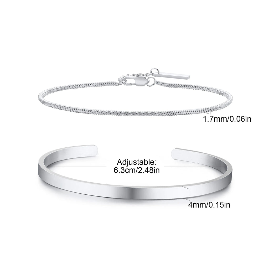 Trendy 4mm Cuff Bracelet for Men,2pcs/set Waterproof Chain LInk Adjustable Writband,Causal Jewelry Gift for Husband Dad BBF