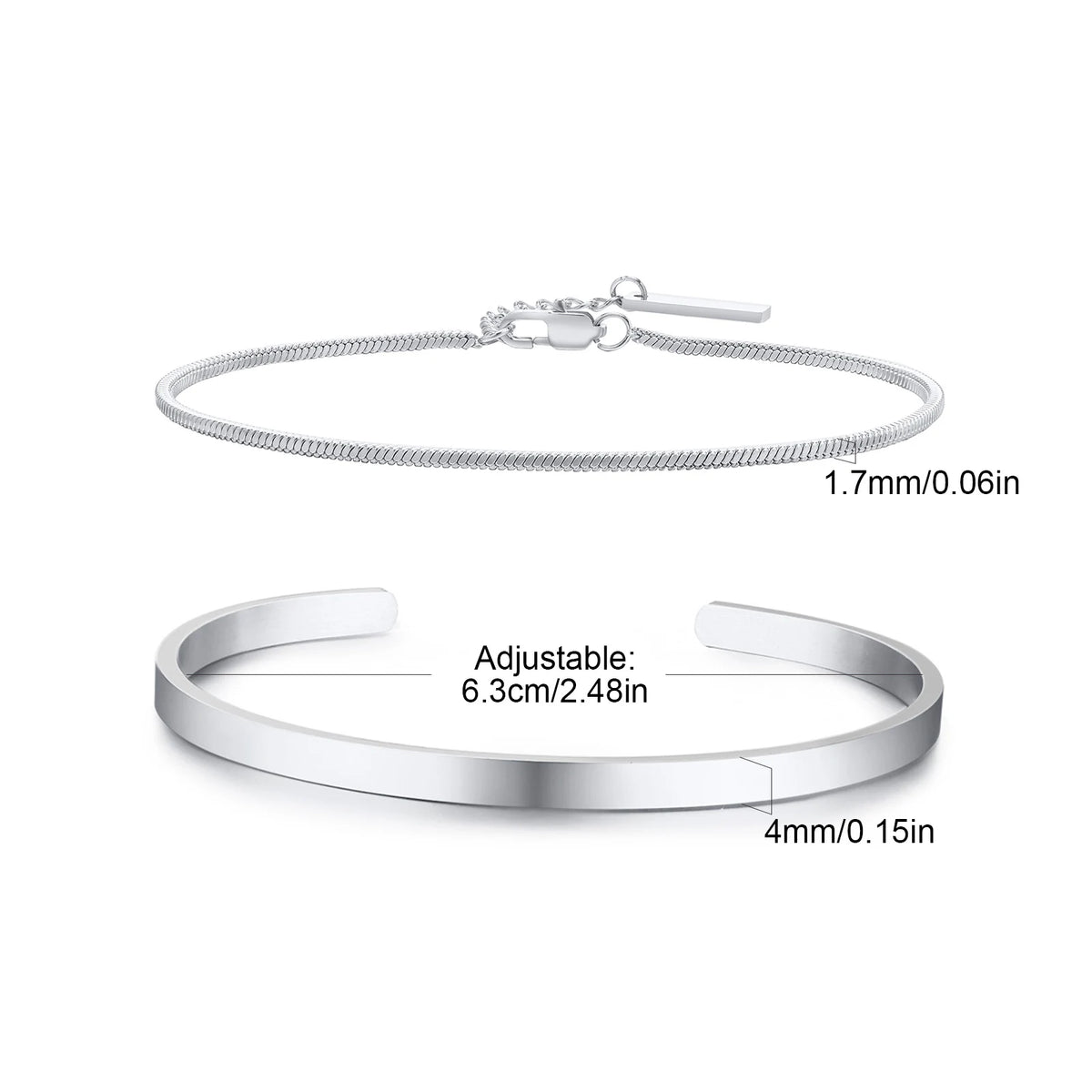 Trendy 4mm Cuff Bracelet for Men,2pcs/set Waterproof Chain LInk Adjustable Writband,Causal Jewelry Gift for Husband Dad BBF