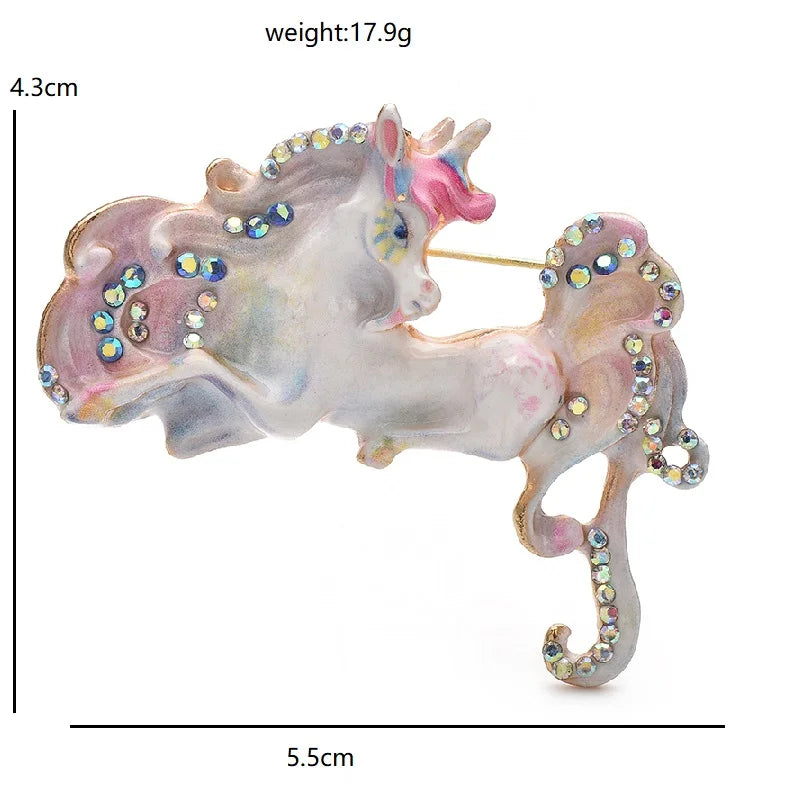 Wuli&baby Beautiful Enamel Horse Unicorn Brooch Pins 3-color Animal For Women Kid's Clothes Backpack Brooches Badge Gifts