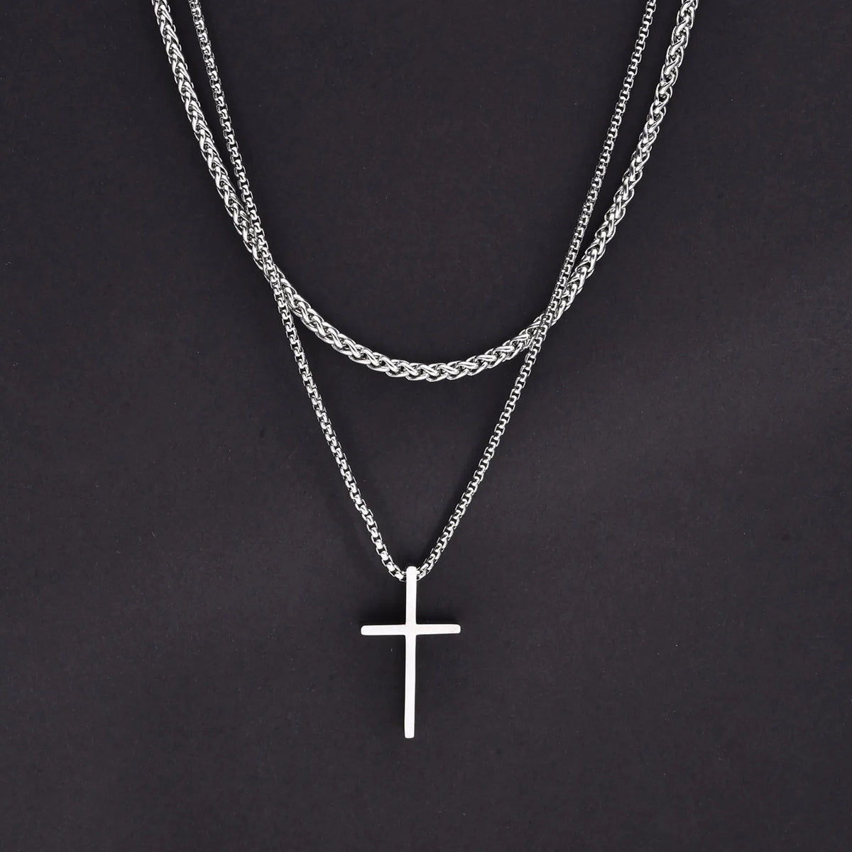 Trendy Cross Necklace for Men Boys,Simple Stainless Steel Cross Pendant Necklaces,Male Jewelry Sets