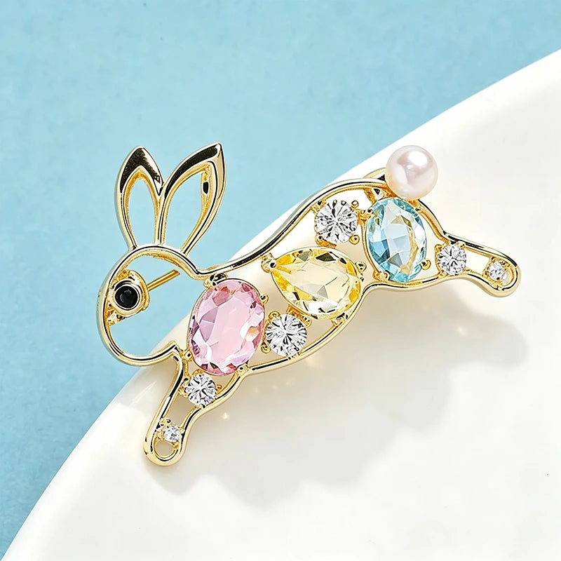 Wuli&baby Cute Crystal Rabbit Brooches For Women Unisex Alloy Running Bunny Animal  Casual Party Brooch Pins Gifts