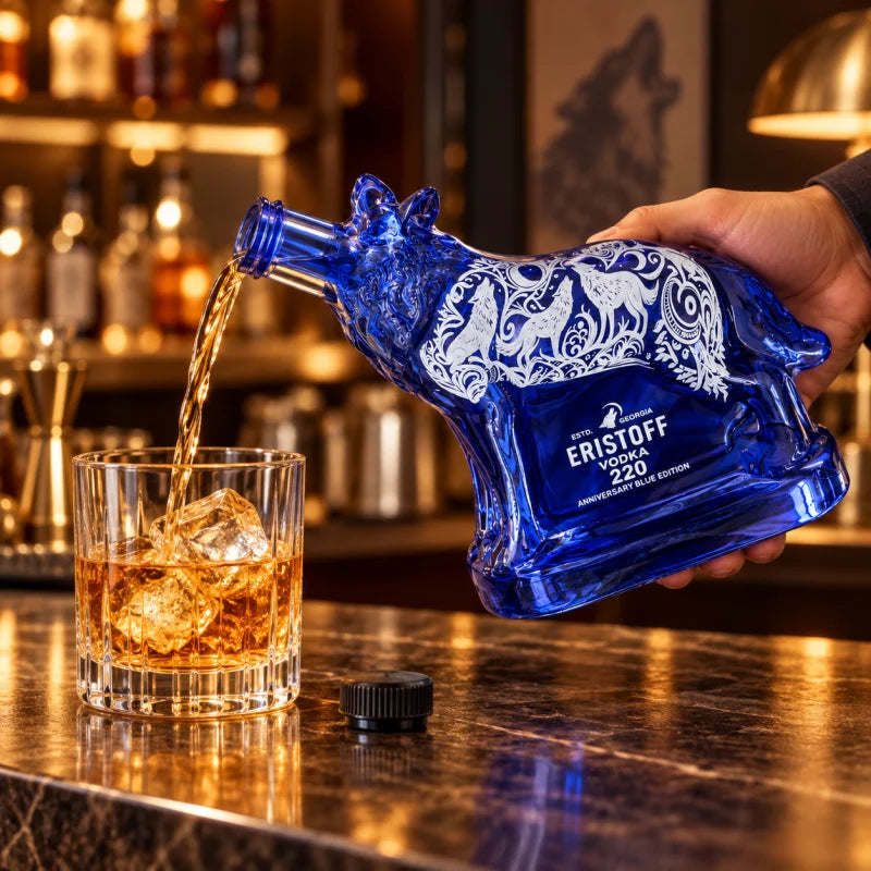 Blue Wolf Glass Decanter Animal Shaped Whiskey Liquor Bottle Creative Spirits Container Home Bar Decor Collectible Gift