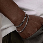 2pcs/set Men's Chain Bracelets,4mm Stainless Steel Box Chain Bracelet,5mm Figaro Chain Link Wristand,Simple Jewelry Gift