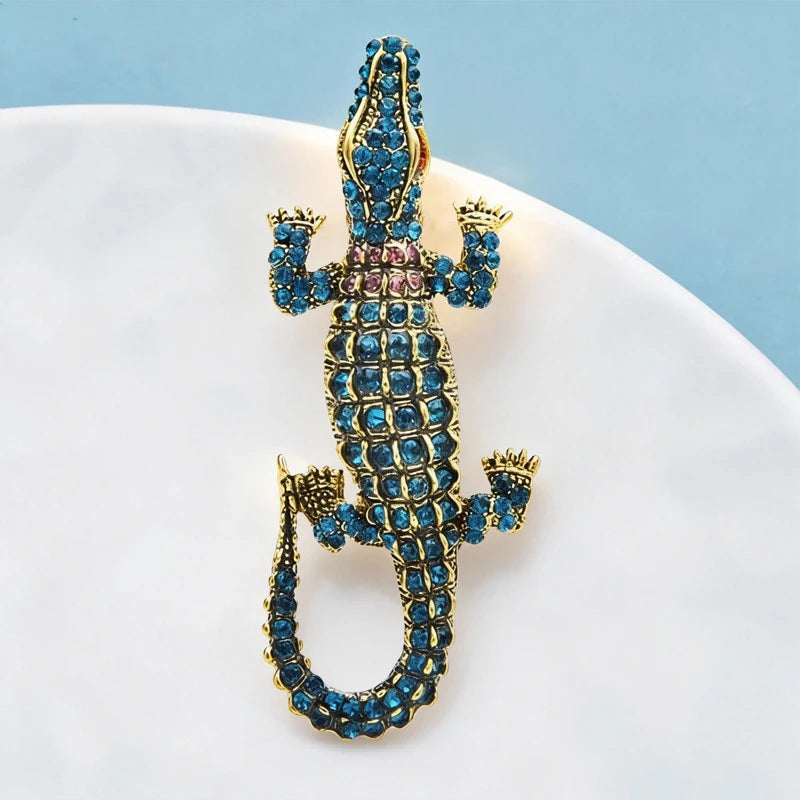 PENDRA Classic Crocodile Rhinestone Animal Brooch