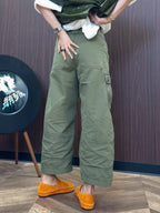 PENDRA Military Green Workwear Wide Leg Pants