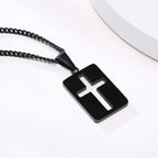 Men Necklaces, Cross Cut Out Pendant, Stainless Steel Small Dog Tag Necklace, Christ Religion Jewelry