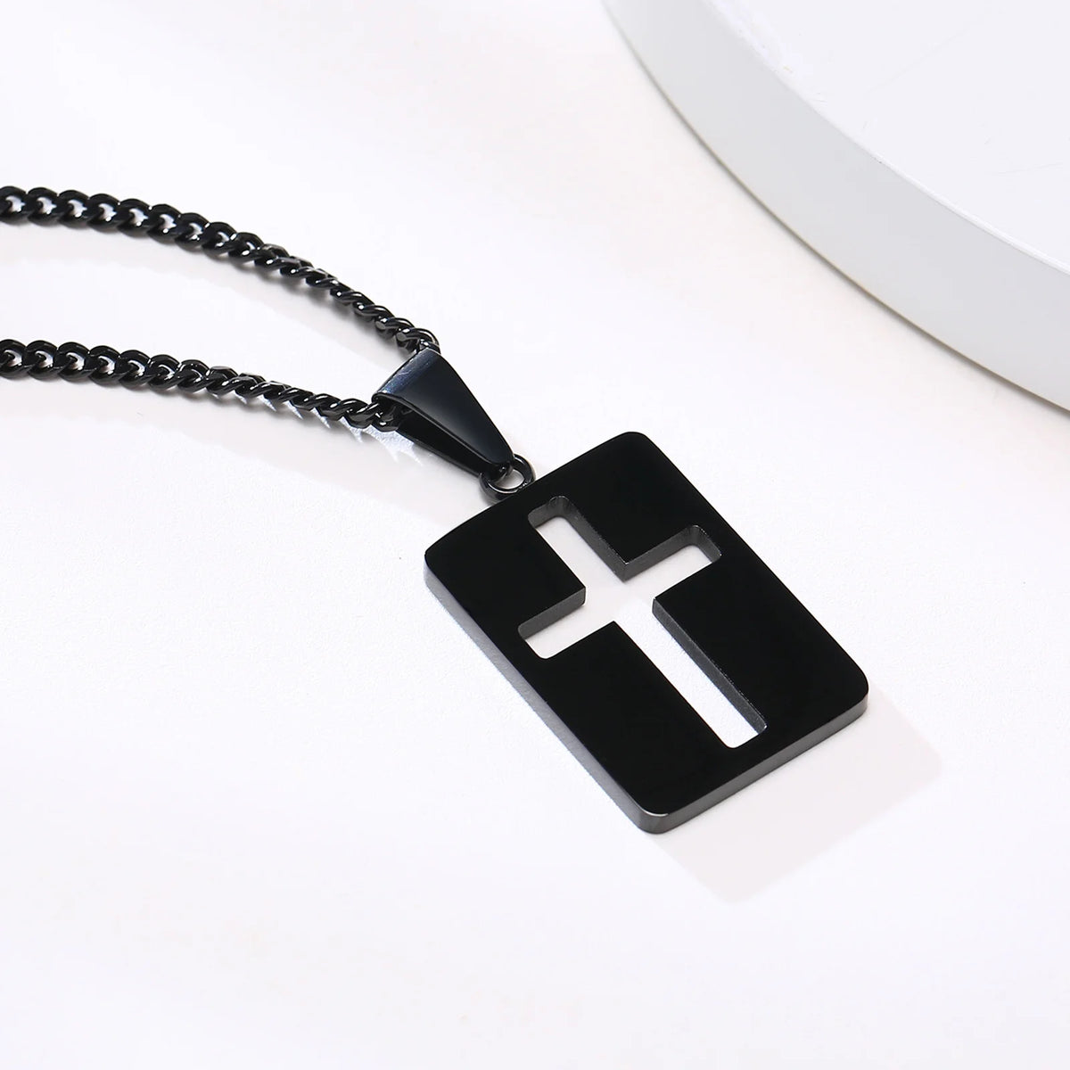 Men Necklaces, Cross Cut Out Pendant, Stainless Steel Small Dog Tag Necklace, Christ Religion Jewelry