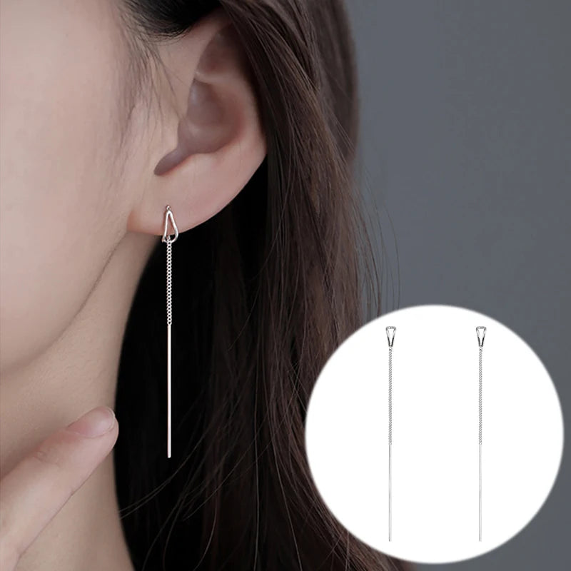 VENTFILLE Silver Drop Earrings for Women Long Tassel Box Chain Earrings Sweet Jewelry Dropshipping