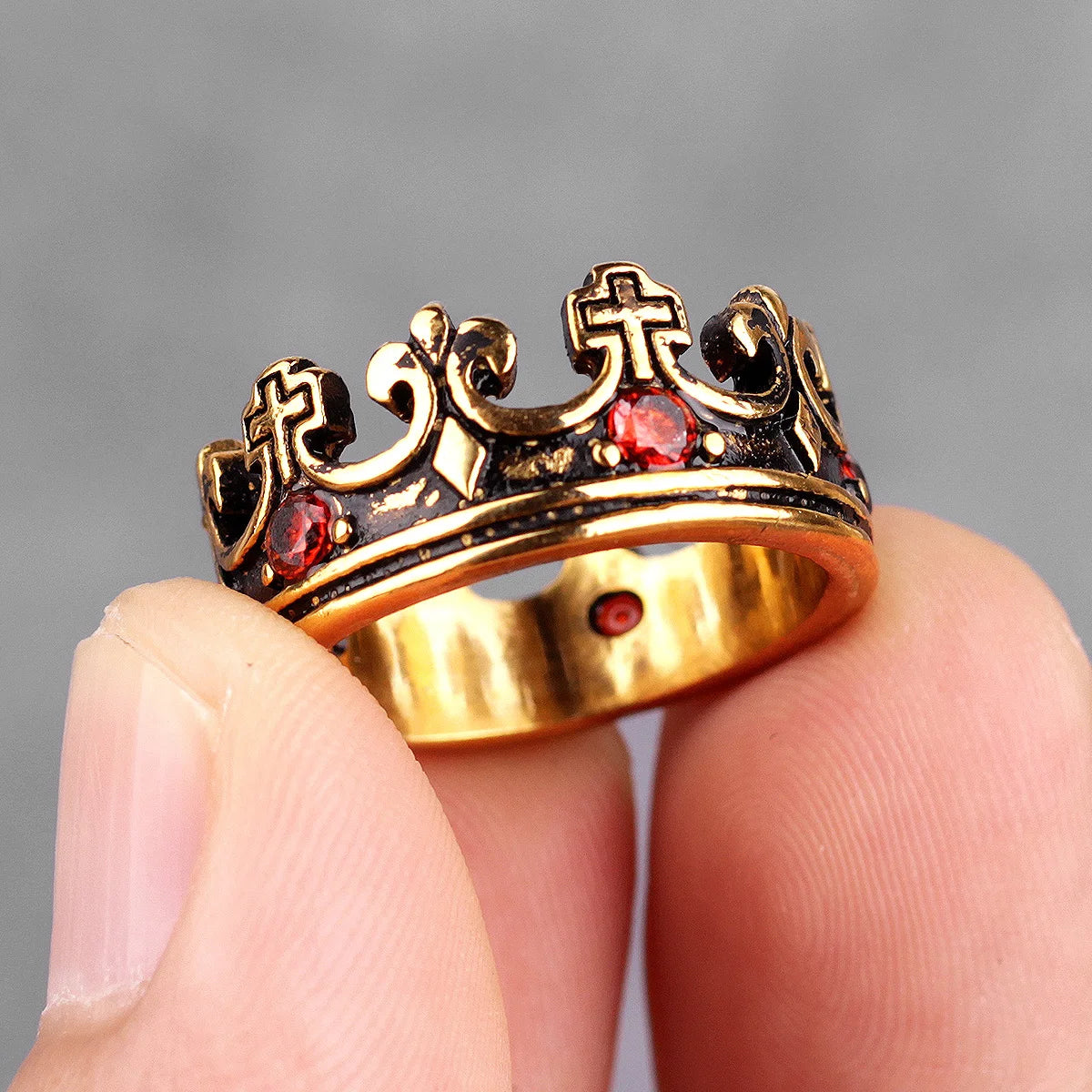 Aesthetic Crown Men Rings Stainless Steel Punk Rock Vintage Cool Stuff Fashion Jewelry Accessories For Women Gift Wholesale
