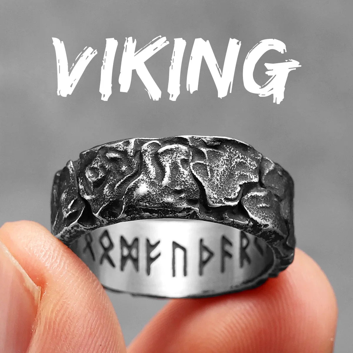 PENDRA Minimalism Runes Damaged Steel Ring