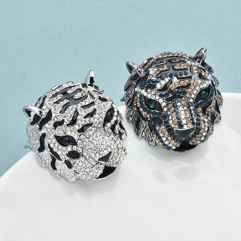 Wuli&baby Cool Charming Tiger Head Brooches 2-color Rhinestone Animal Brooch For Women Men Clothes Winter Pins Gifts
