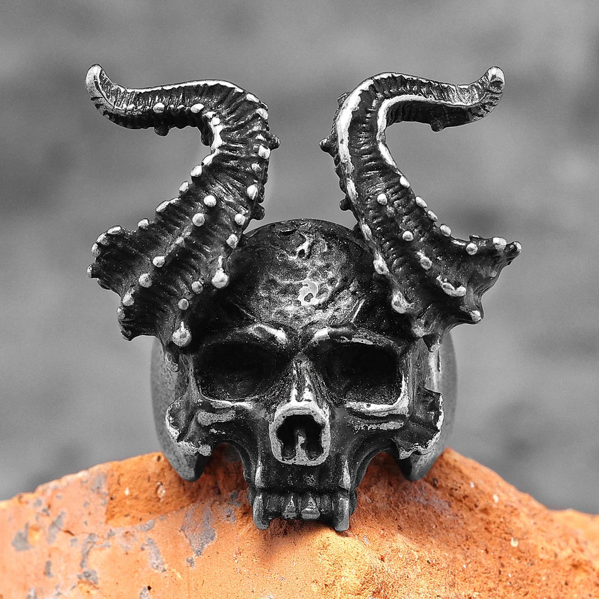 PENDRA Maleficent Skull Biker Steel Ring