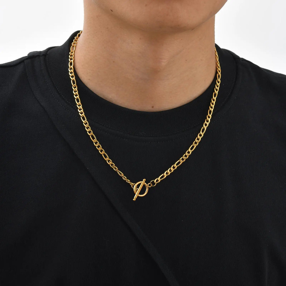 Men's Chain Necklace,Stainless Steel Cuban Chain Figaro Chain Collar,Classic Basic Gold Black Silver Color Chain