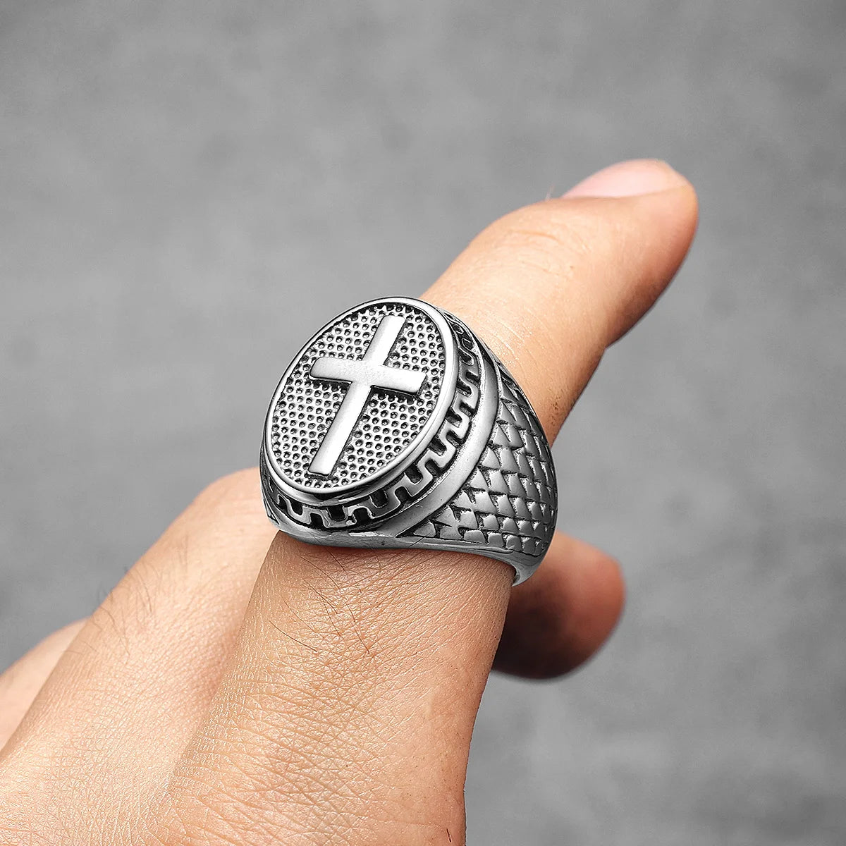 PENDRA Christian Cross Religon Steel Ring