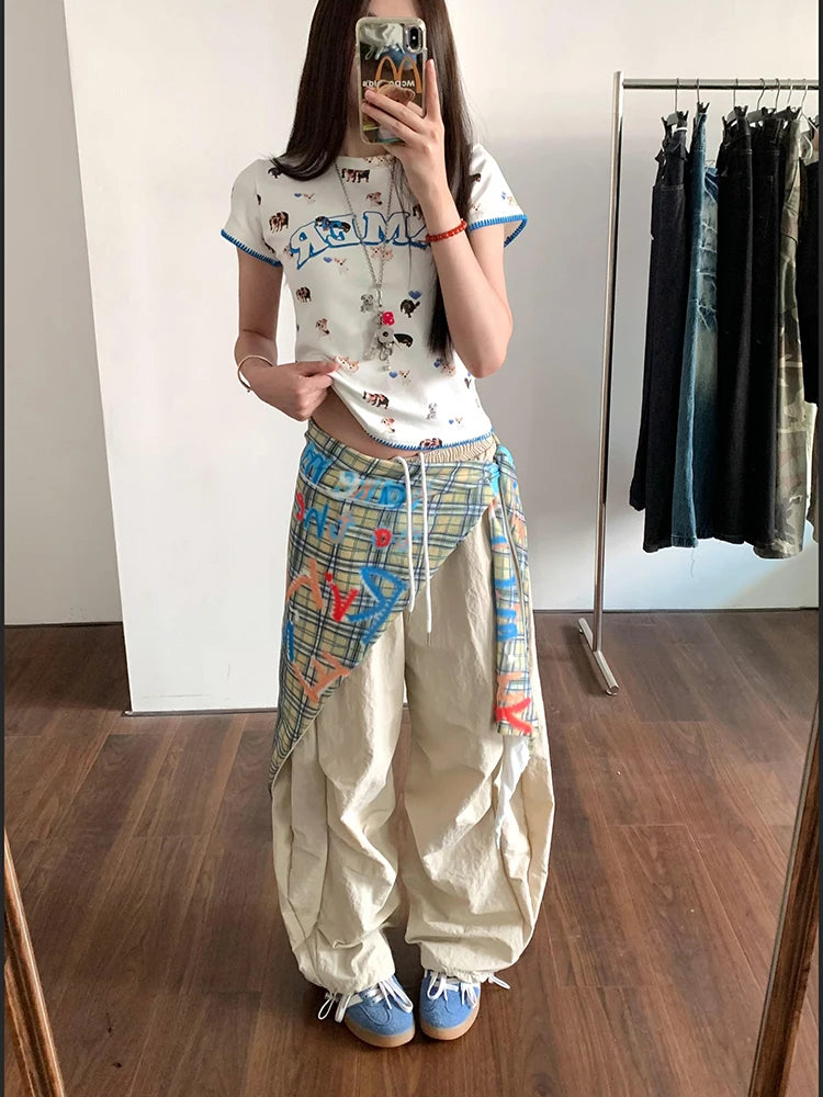 PENDRA Ribbon Patchwork High Waist Parachute Pants