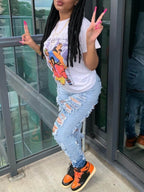 PENDRA Ripped Waist Stretch Jeans