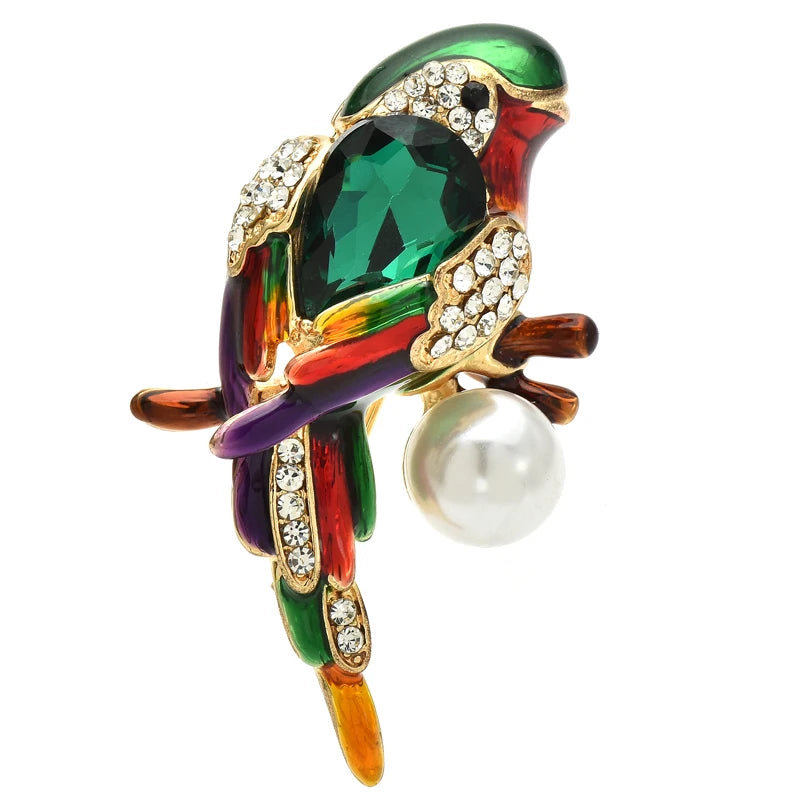 Wuli&baby Cute Bird Brooches For Women Unisex 2-color Enamel Parrot Animal Party Casual Brooch Pins Gifts