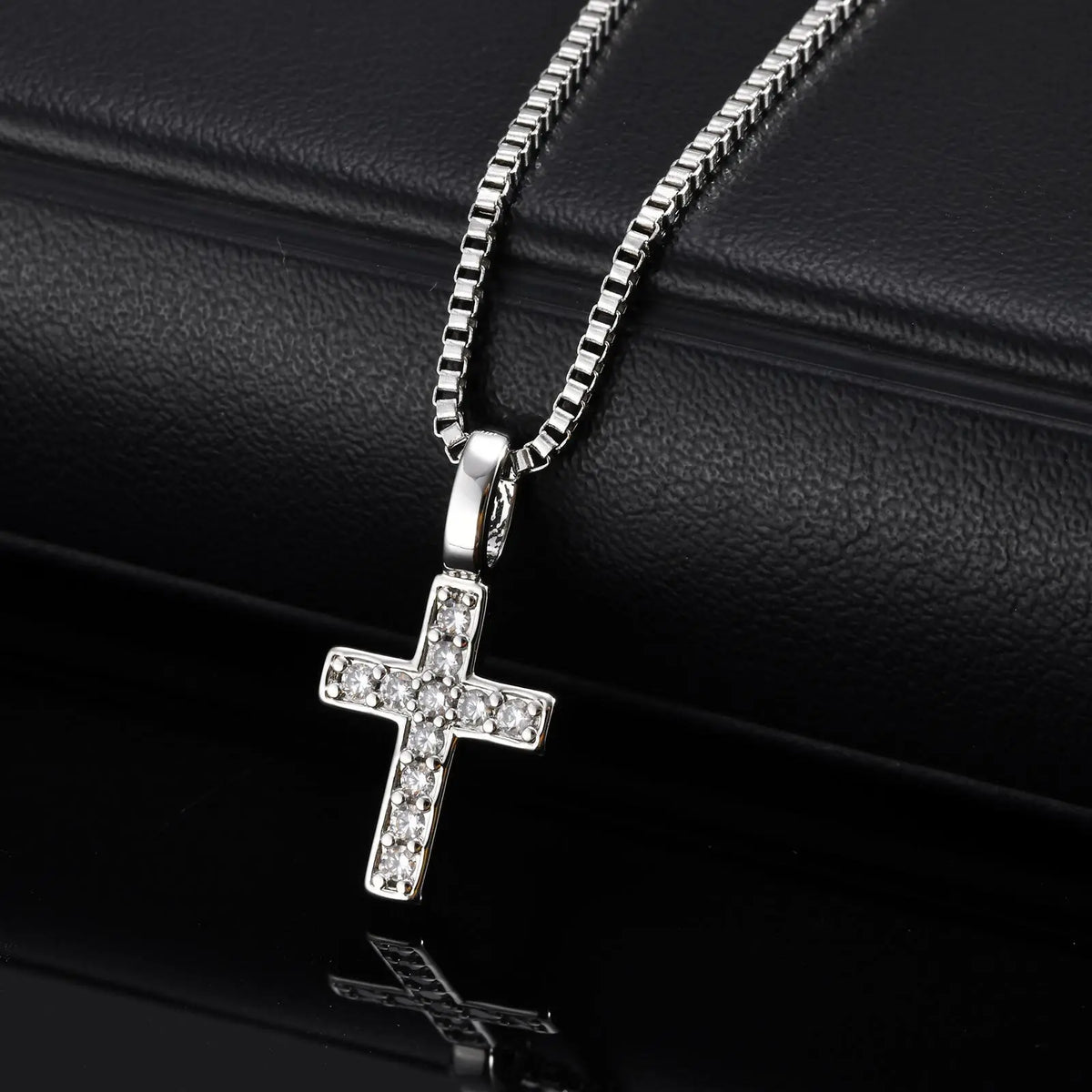 Punk Small Cross Necklace for Men Boys,Hip Hop Pendant Necklace with 50cm Stainless Steel Square Box Chain Gifts