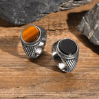 Mens Punk Round Gemstone Rings,Stainless Steel Scales Tiger Eye Ring Signet Ring,Stylish Hiphop Jewelry Gift for Him Boys