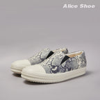 PENDRA Python Veil White Slip-On Low-Top Python-Pattern Leather Platform Shoes