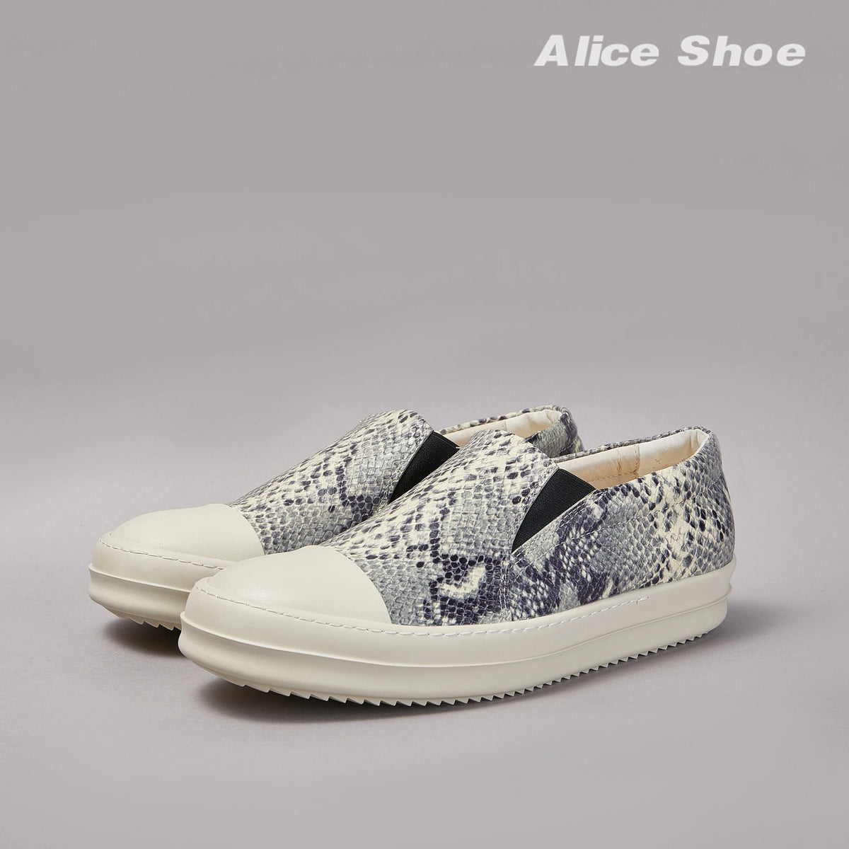 PENDRA Python Veil White Slip-On Low-Top Python-Pattern Leather Platform Shoes