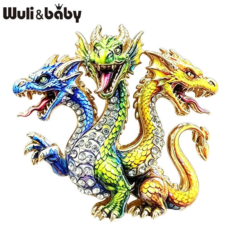 PENDRA Mythic Hydra Three-Headed Rhinestone Brooch