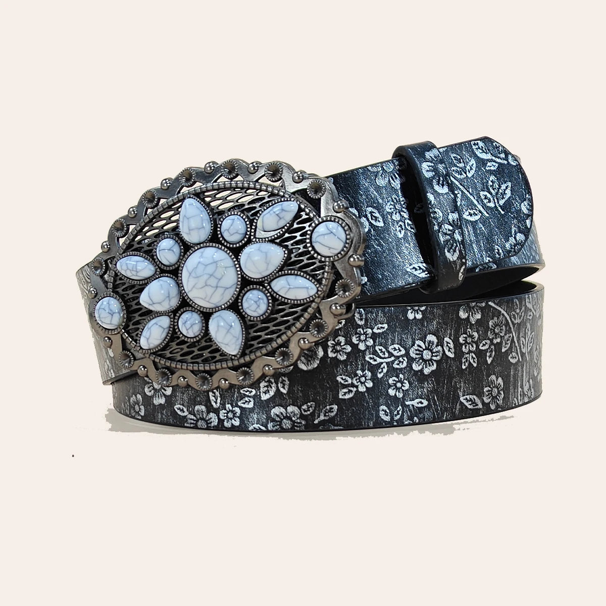 New Flora Pattern Men and Women's PU Leather Belt Casual Plus Size Jeans Waistband Luxury Desiner Fashion turquoise Belt Punk