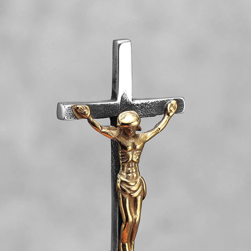 PENDRA Handstand Jesus Cross Steel Necklace