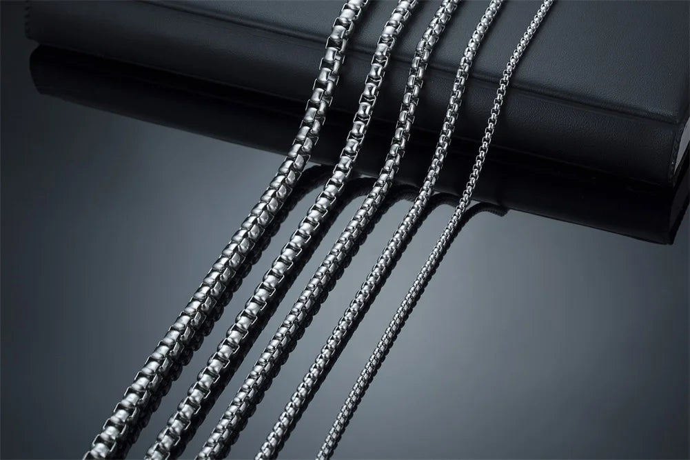 Round Box Chain for Men Boys,Gold Silver Black Plated Stainless Steel Chain Collars,Unisex Jewelry Gifts,18 to 30 Inch