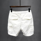 PENDRA Washed Slim Boyfriend Stretch Straight White Cargo Cotton Jeans