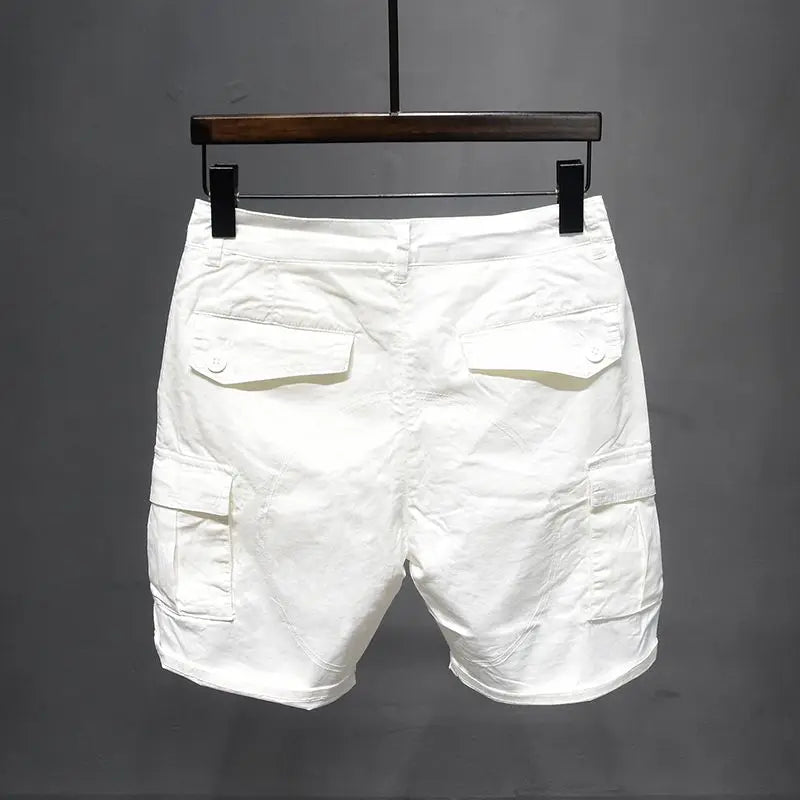 PENDRA Washed Slim Boyfriend Stretch Straight White Cargo Cotton Jeans