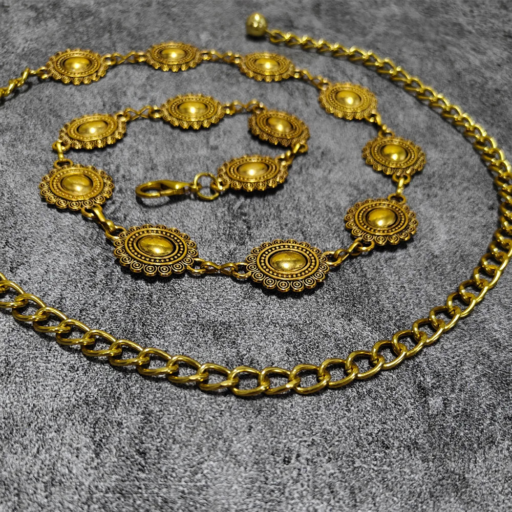 Western Punk Hip Hop Style All-match Waist Chain Sun Vintage Metal Women's Belt For Dress Vintage High Waist Chain Belt for Lady