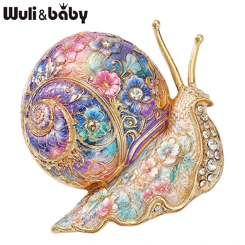 PENDRA Garden Snail Rhinestone Enamel Brooch