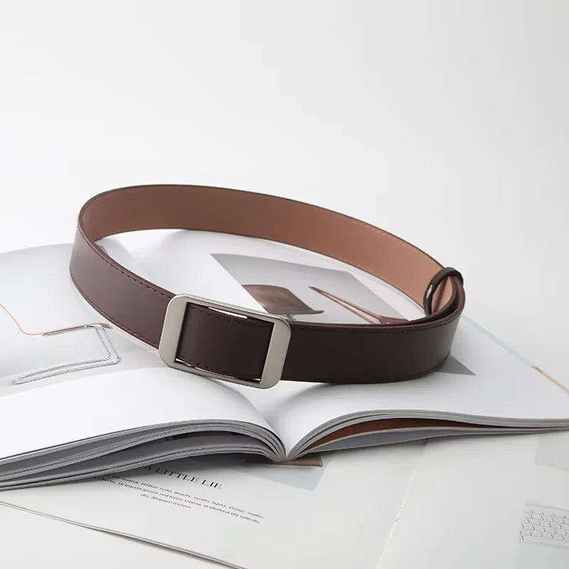 Unisex Free Size PU Leather Belt For Women No-Hole Buckle Luxury Designer Jeans Waist Belt Men Fashion Non-Porous Soft Waistband