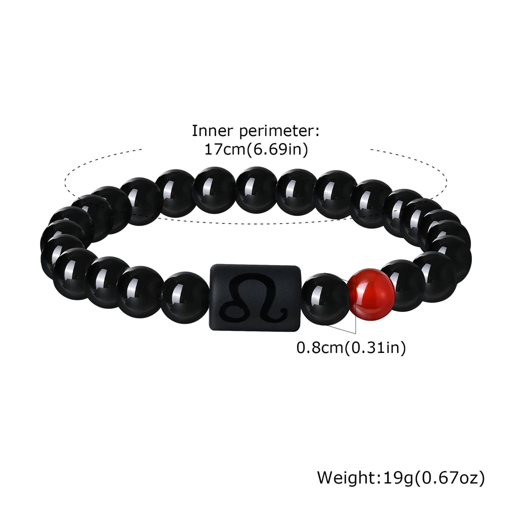 Men's Zodiac Bracelet,Red Agate Black Beaded Bracelets,Casual Birthday Gifts to BBF Son