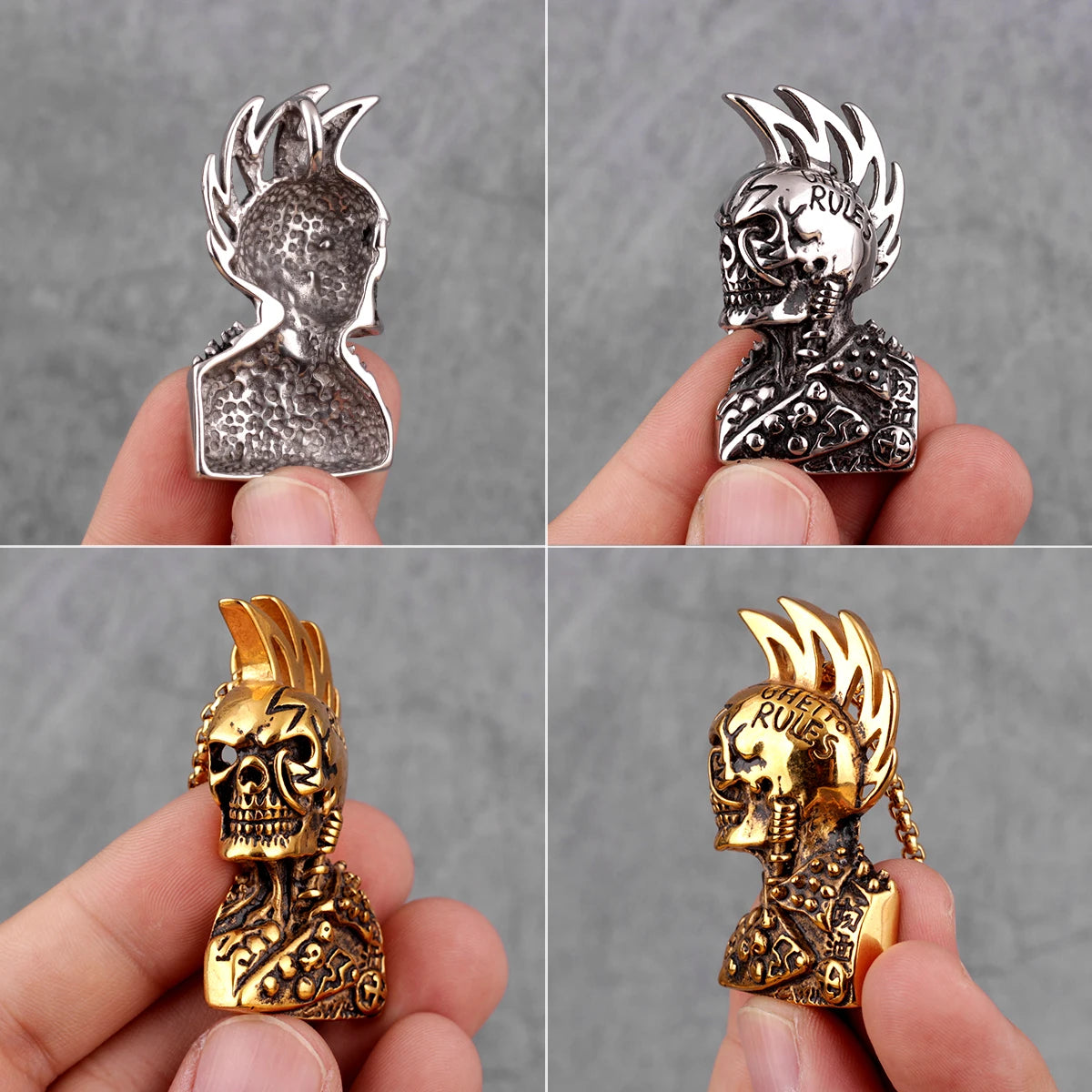 Gothic Rules Skull Punk Rock Hiphop Men Necklaces Pendants Chain for Boy Male Stainless Steel Jewelry Creativity Gift Wholesale
